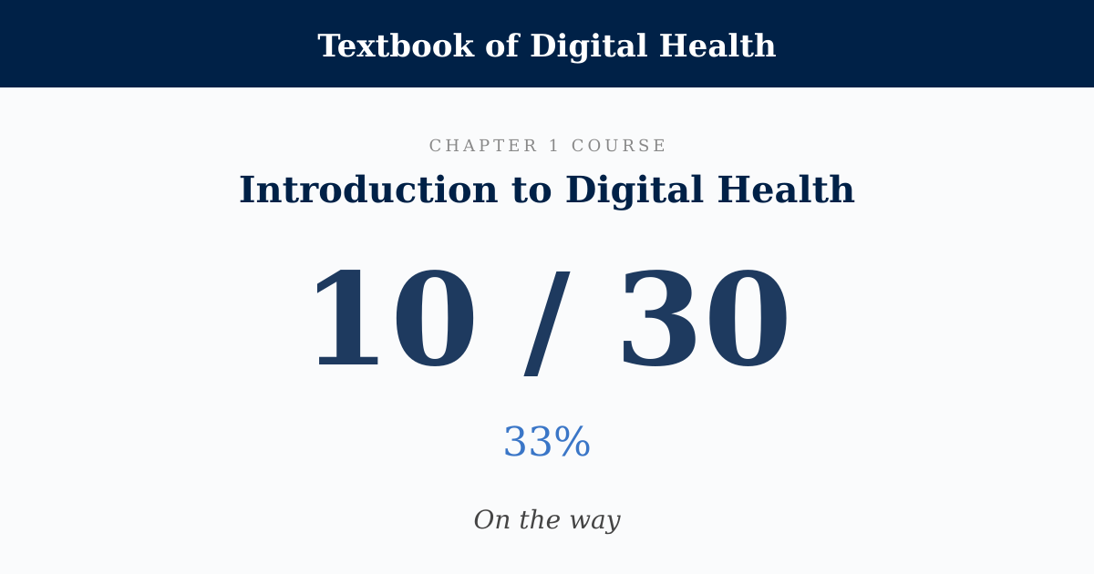 Score card: 10 of 30 on Introduction to Digital Health