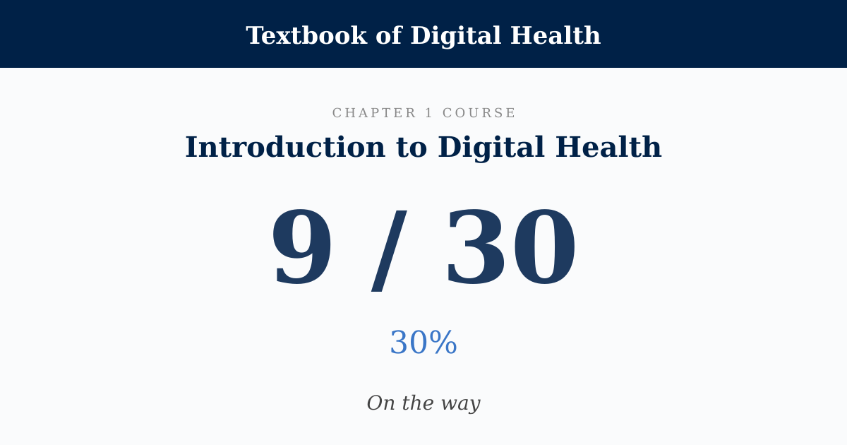 Score card: 9 of 30 on Introduction to Digital Health