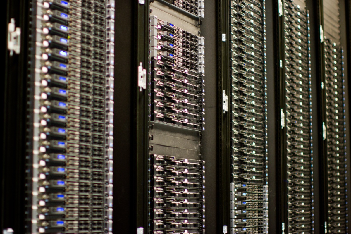 Rows of server racks in a data centre